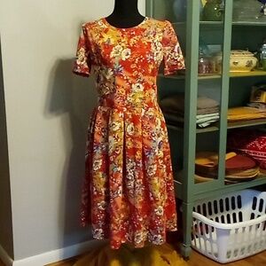 LuLaRoe Vibrant Floral Midi Dress - Red and Yellow Size XL